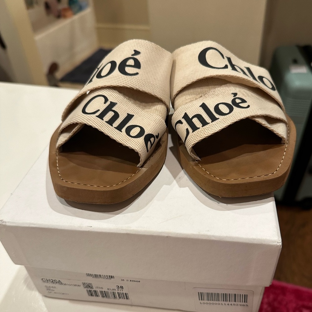 Chloe Woody slide logo sandals size 38 with original box
